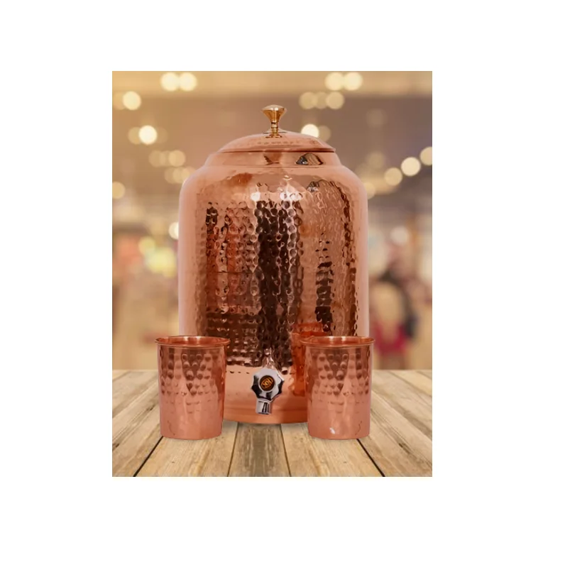 Trendy Design Copper Water Cooler Custom Handmade Hammered Water Cooler Copper With Glass and Steel Stand from Jamsons
