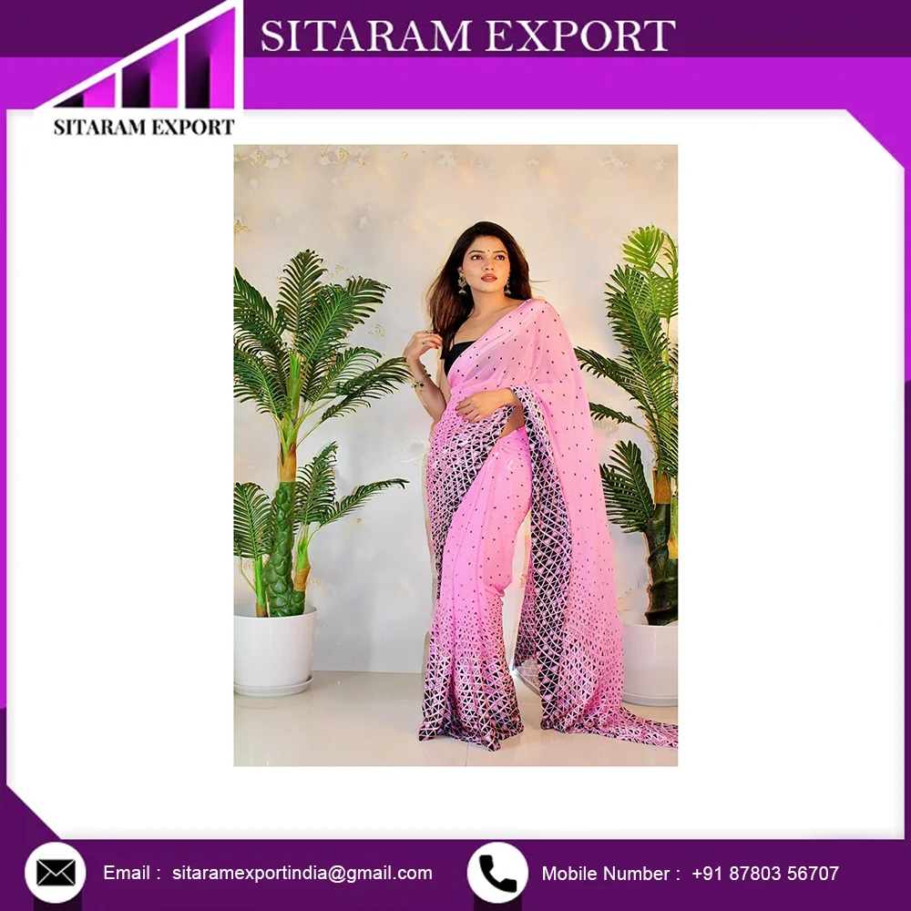 Indian And Pakistani Style Fancy Floral Print Georgette Sari With Blouse Pieces For Daily Wear Saree For Women