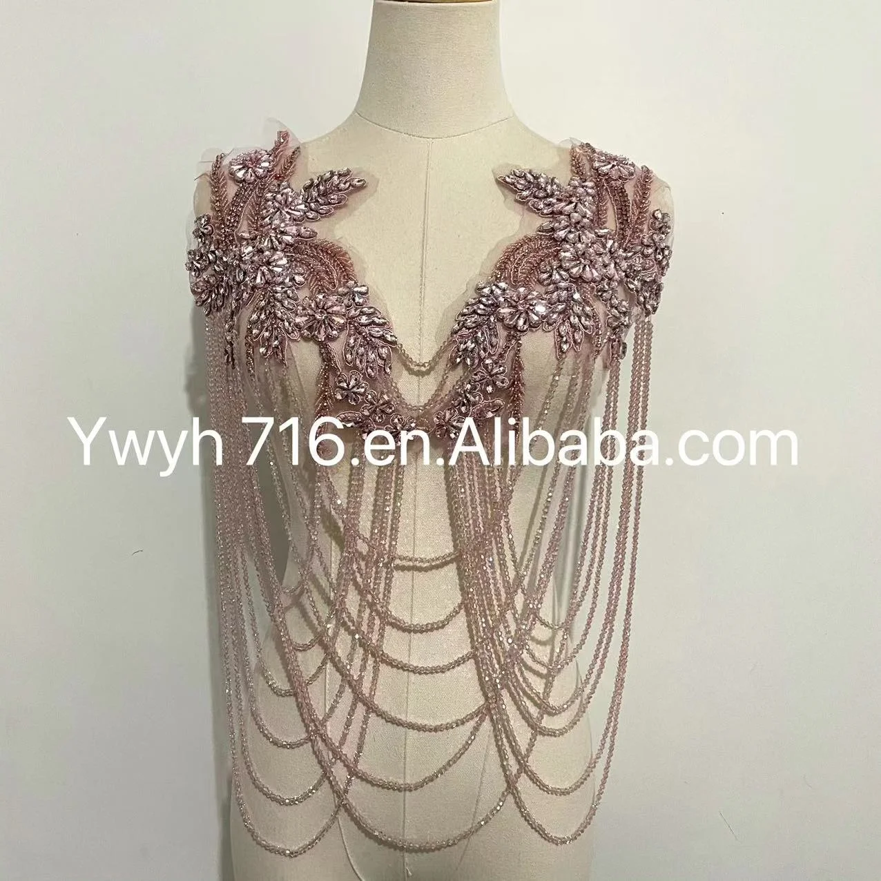 Exquisite Gold Rhinestone Big Bodice Applique, Front/ back V collar body covered encrusted crystal beaded lace patches