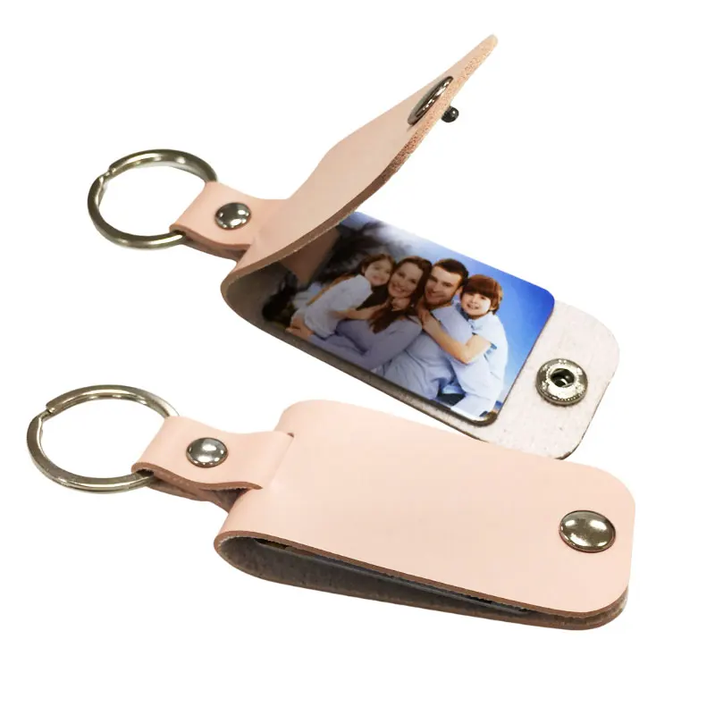Family gifts custom album keychain laser engravable leather photo keyring
