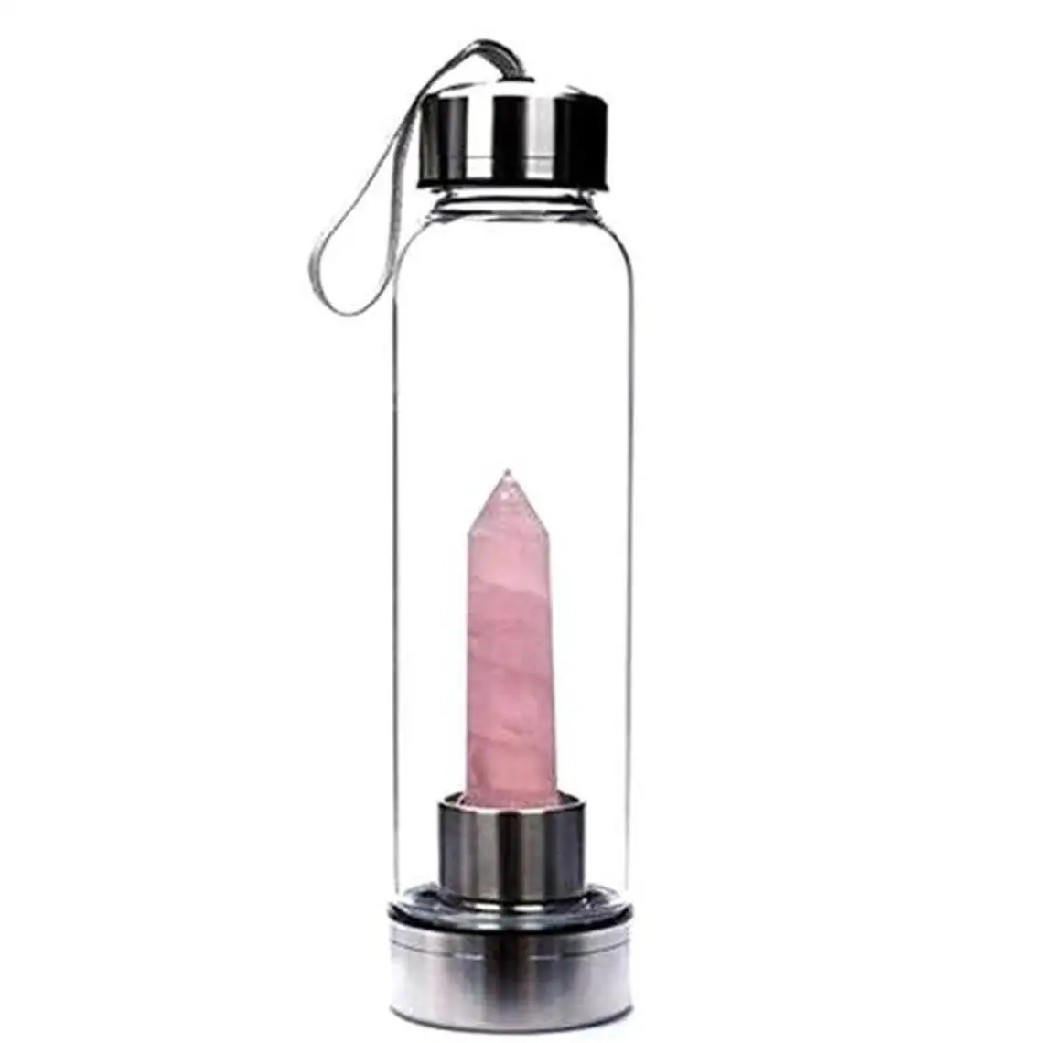 2023 Top Quality Healing Energy Crystal Glass Water Bottle Crystal Infused Elixir Water Bottle, rose quartz mooss agate bottle