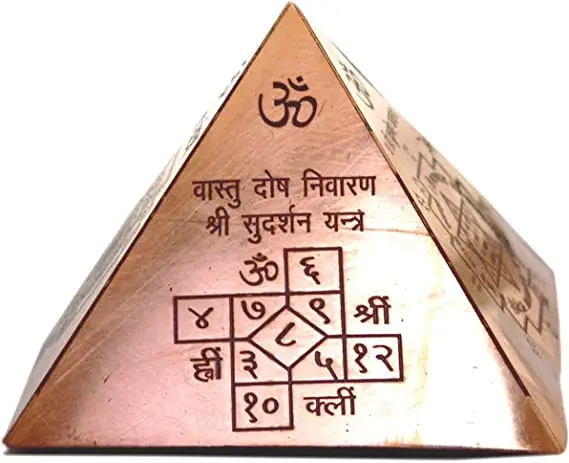 Handicraft Vastu Copper Pyramid with Syllable Mantra Shri Kuber Featuring Ganesha Statue for Vaastu Dosh Nivaraan