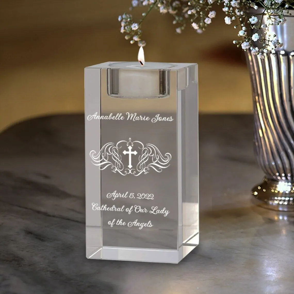 Love Arrows Monograme Crystal Customized Tea Light Candle Holder