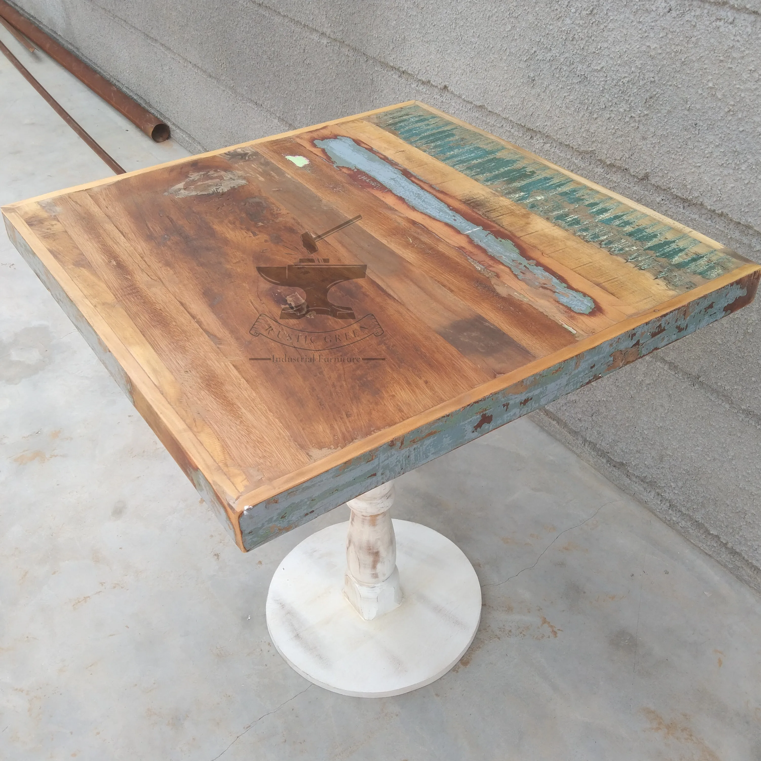 Industrial  Bistro Round Cafeteria Patio Reclaimed wood Table