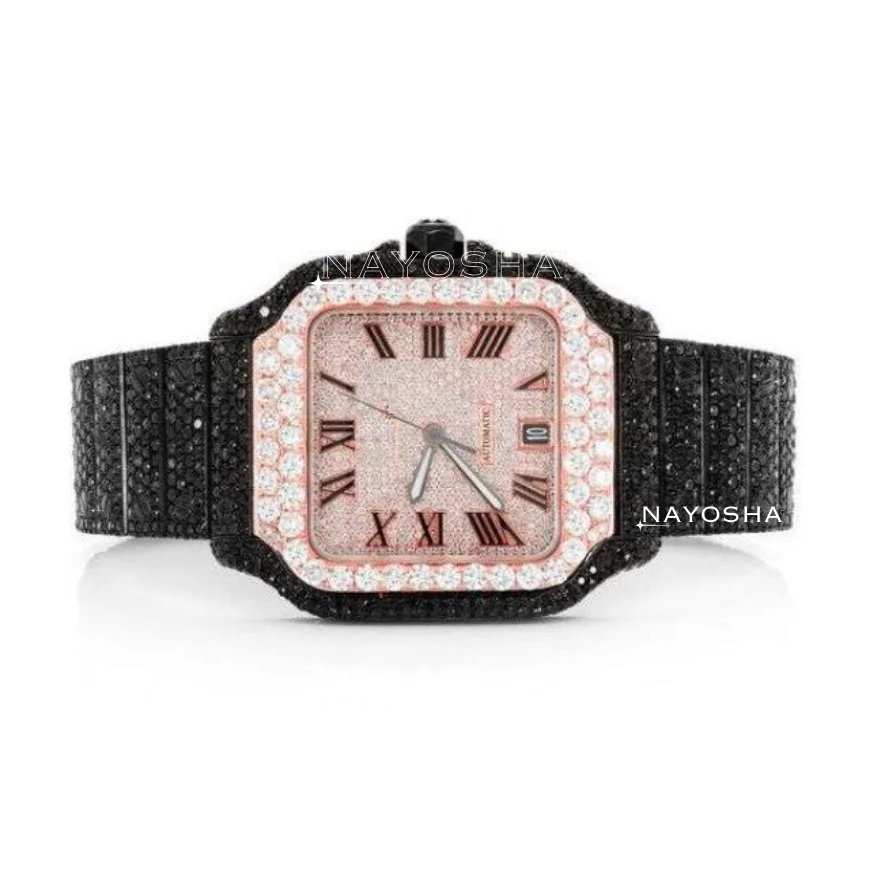 Beautiful Black Moissanite Diamond HipHop Watch Stainless Steel Handmade Setting Luxury Huge Dial With Test Passed Diamond Watch