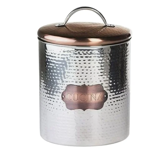 Hammered Design Stainless Steel Metal Canister Container Box Kitchen Canister Home Kitchen Tabletop Storing Usage