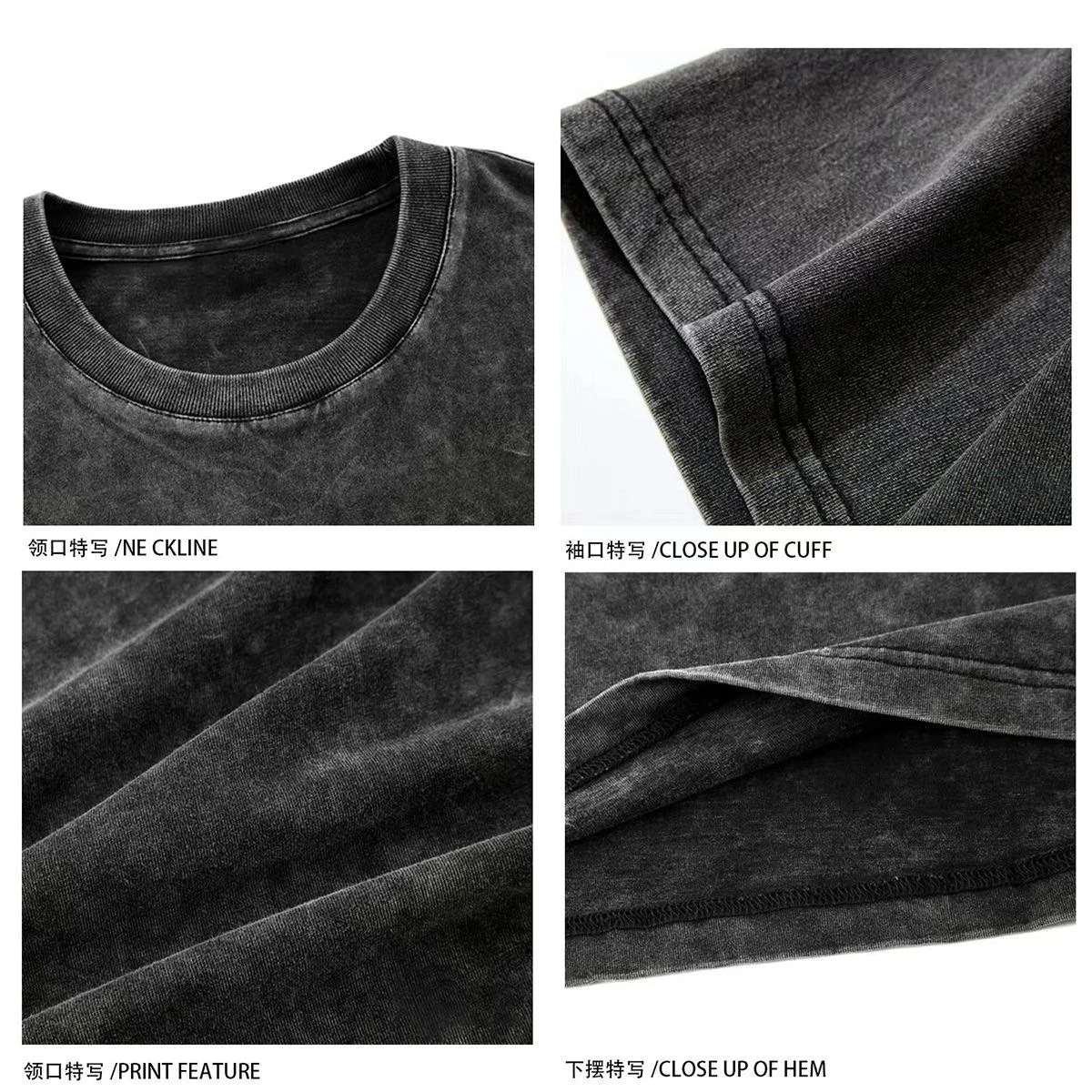 Vintage Heavyweight 100% Cotton Drop-Shoulder Oversize T-Shirt Acid Wash Black Long Length Light Bamboo Knitted Plus Size Tops