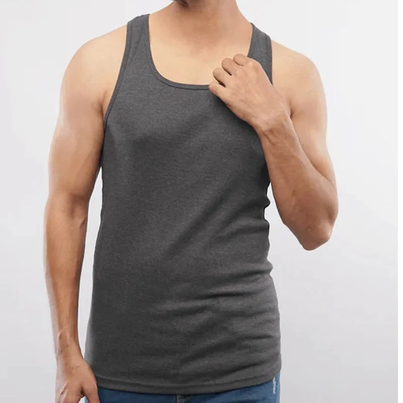 Latest design premium quality two tone color round neck collar sleeveless tank top for men with cheap price