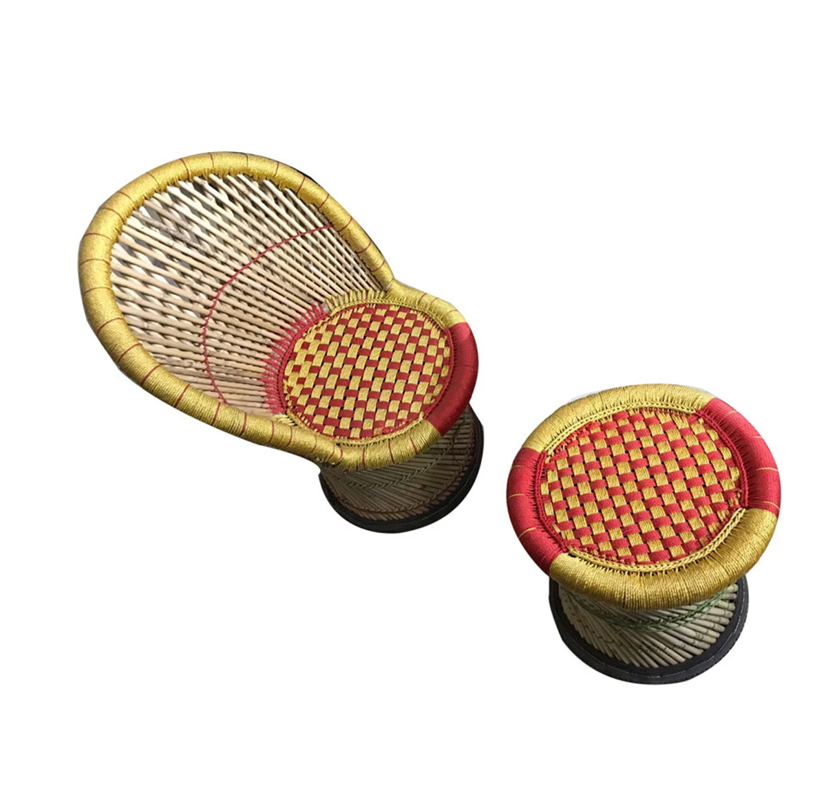 Top Quality  Mudda Bamboo Chair With Stool  indian Handicraft rattan Patio (Set Of 2) for Sitting/Relax indoor outdoor & garden