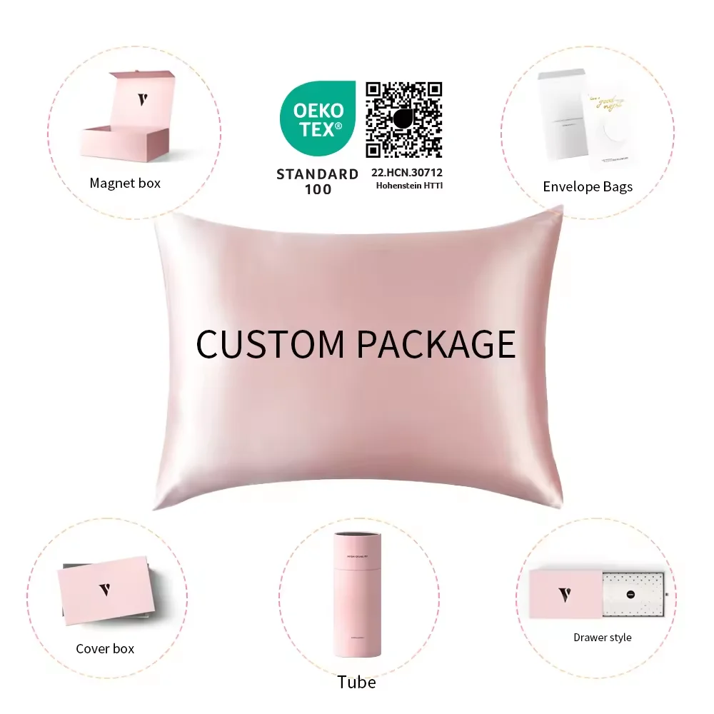 Custom LOGO Pure Silk Pillowcase 19 Momme 6A Grade Silk Pillowcase,Custom Gift Box 100% Mulberry Silk Pillow Case