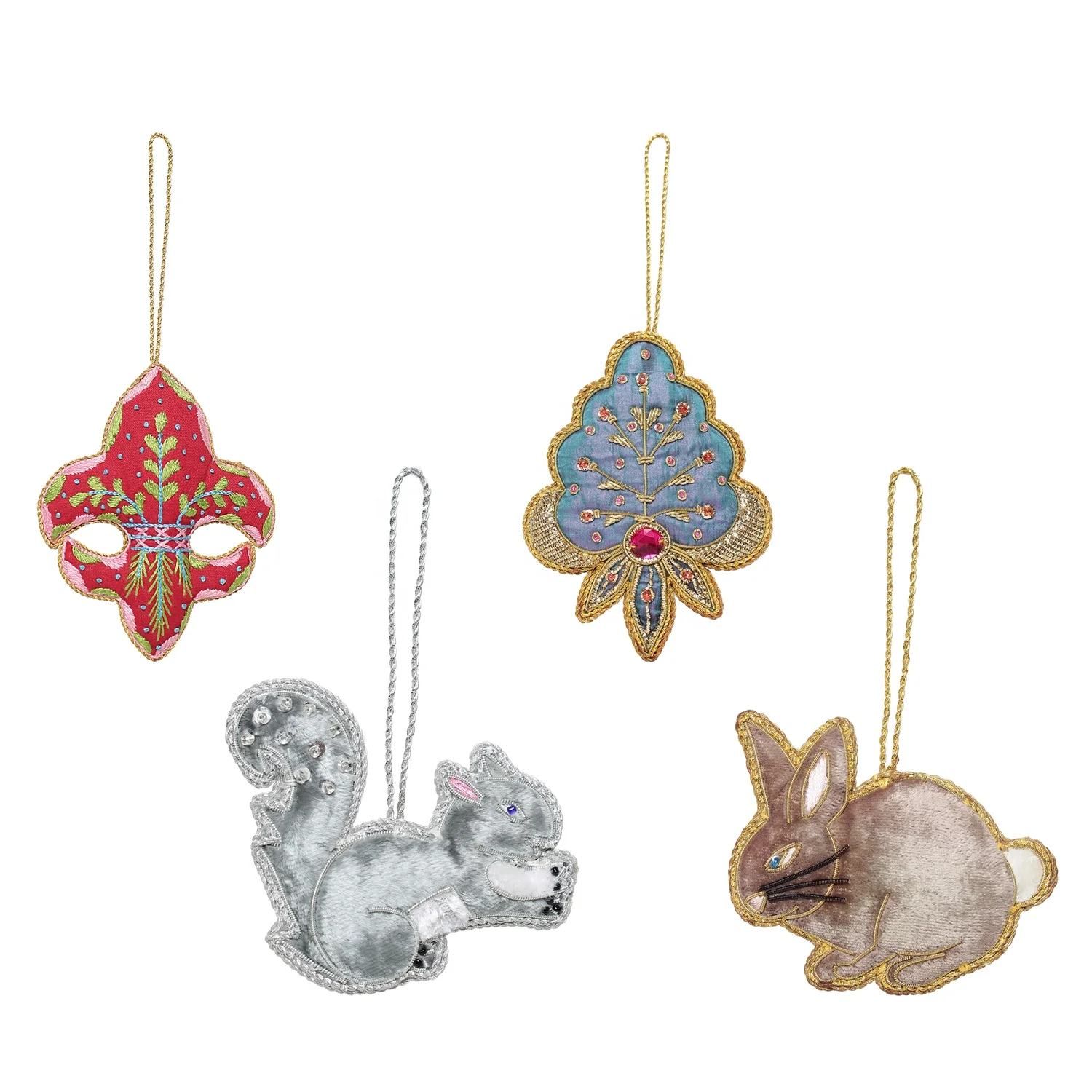 Handmade Christmas Decorations Embroidered Beaded Velvet Satin Lama Santa Socks Flying Sparrow Eagle Bee Tree Gifts PEACOCK Bags