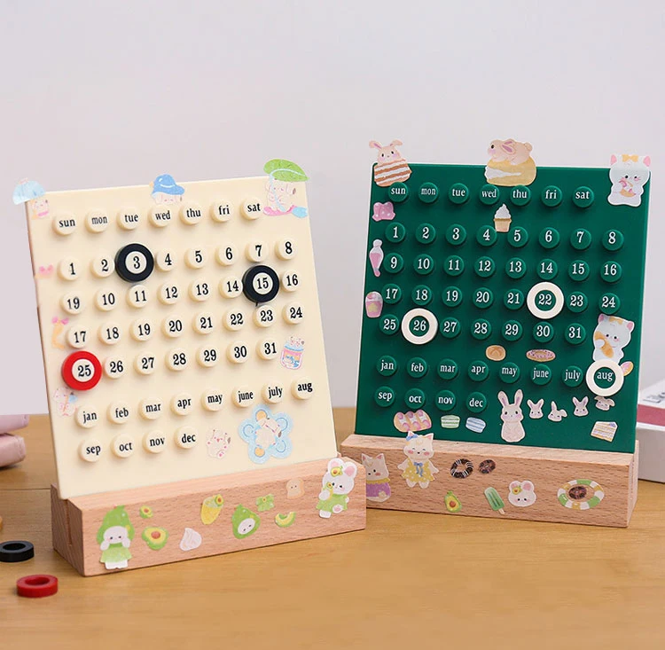 2025 Creative Desk Decoration Ring Acrylic Perpetual Calendar Diy Ring Wood Calendar For Gift