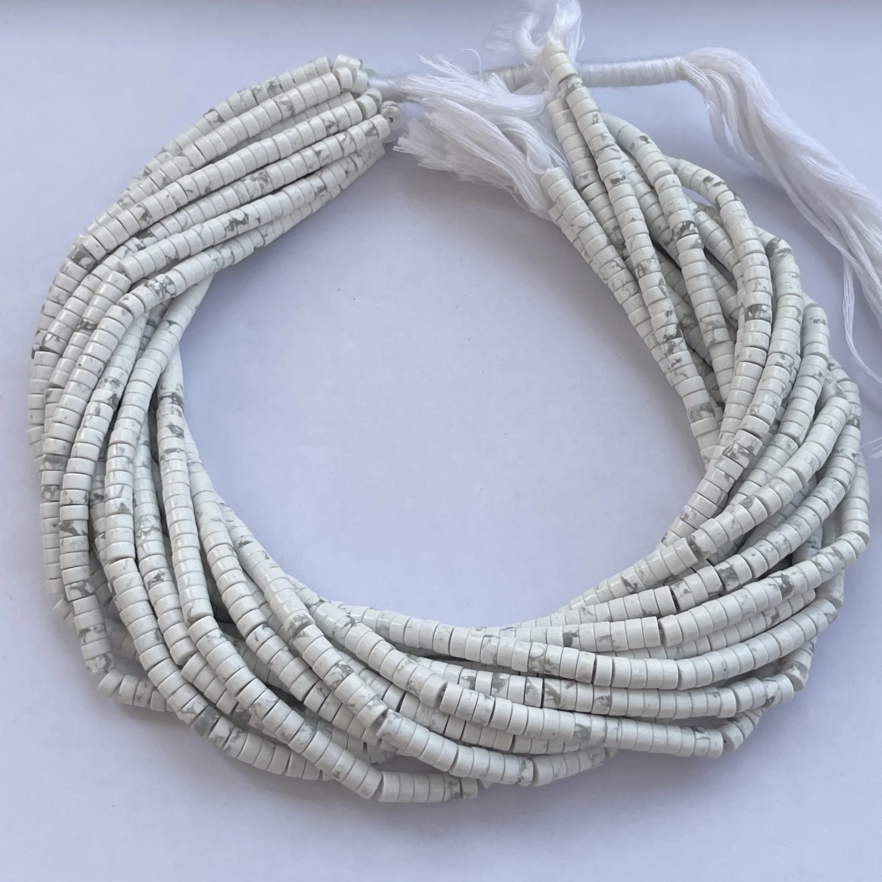 4mm Natural White Howlite Stone Smooth Heishi Beads Strands String Loose Gemstone Bulk Wholesale Semi Precious Stone AAA Quality