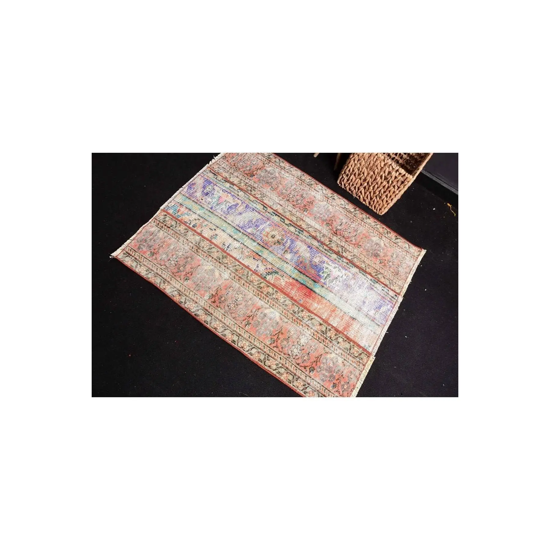 Hand Woven Carpet, Blue Anatolian Carpet 94x113 Cm, Yuva Carpet Anatolian Carpet
