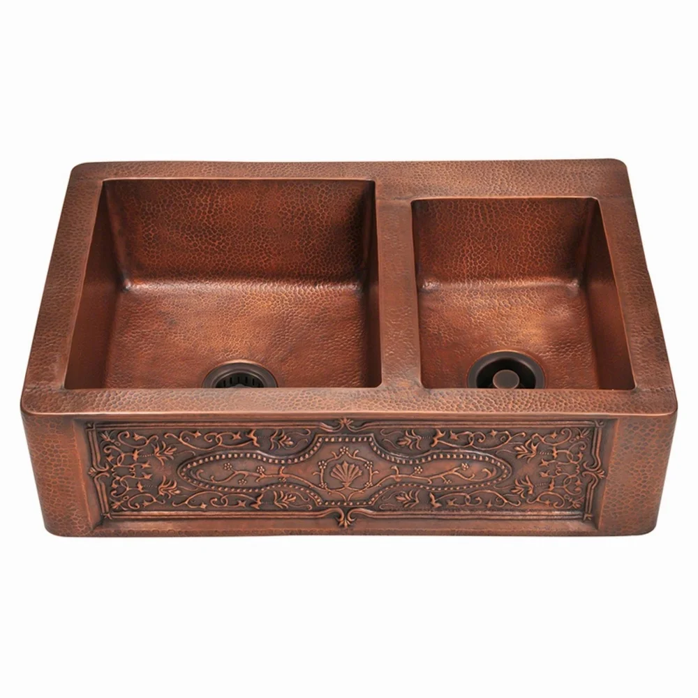Luxury Single Bowl Hammered Antique Copper Kitchen Farmhouse Sink With Sink 16 Gauge Thickness