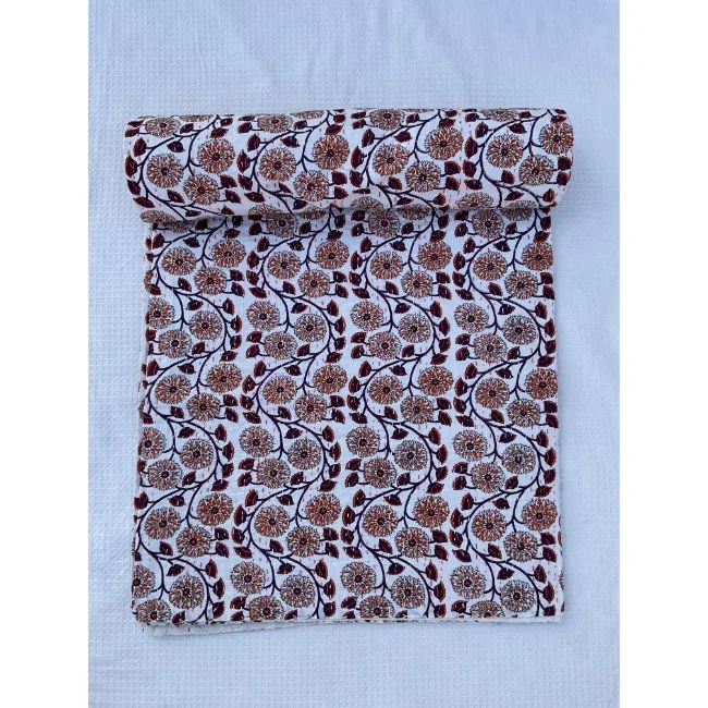 Indian Handmade Block Print Kantha Quilt Cotton Bedspread Bedding Throw Queen Size Bedding Quilt Kantha Bedspread