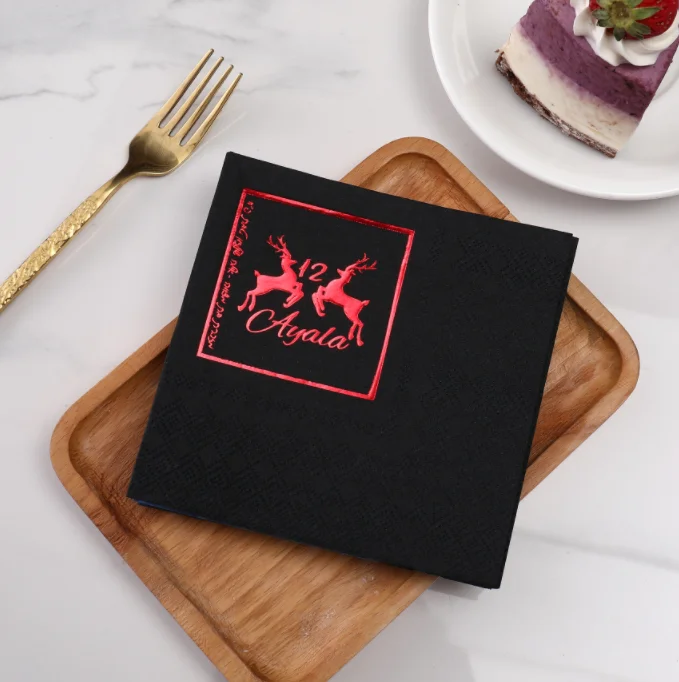 hot oil stamping napkin square table decoration custom logo printed color paper napkins for wedding and Party