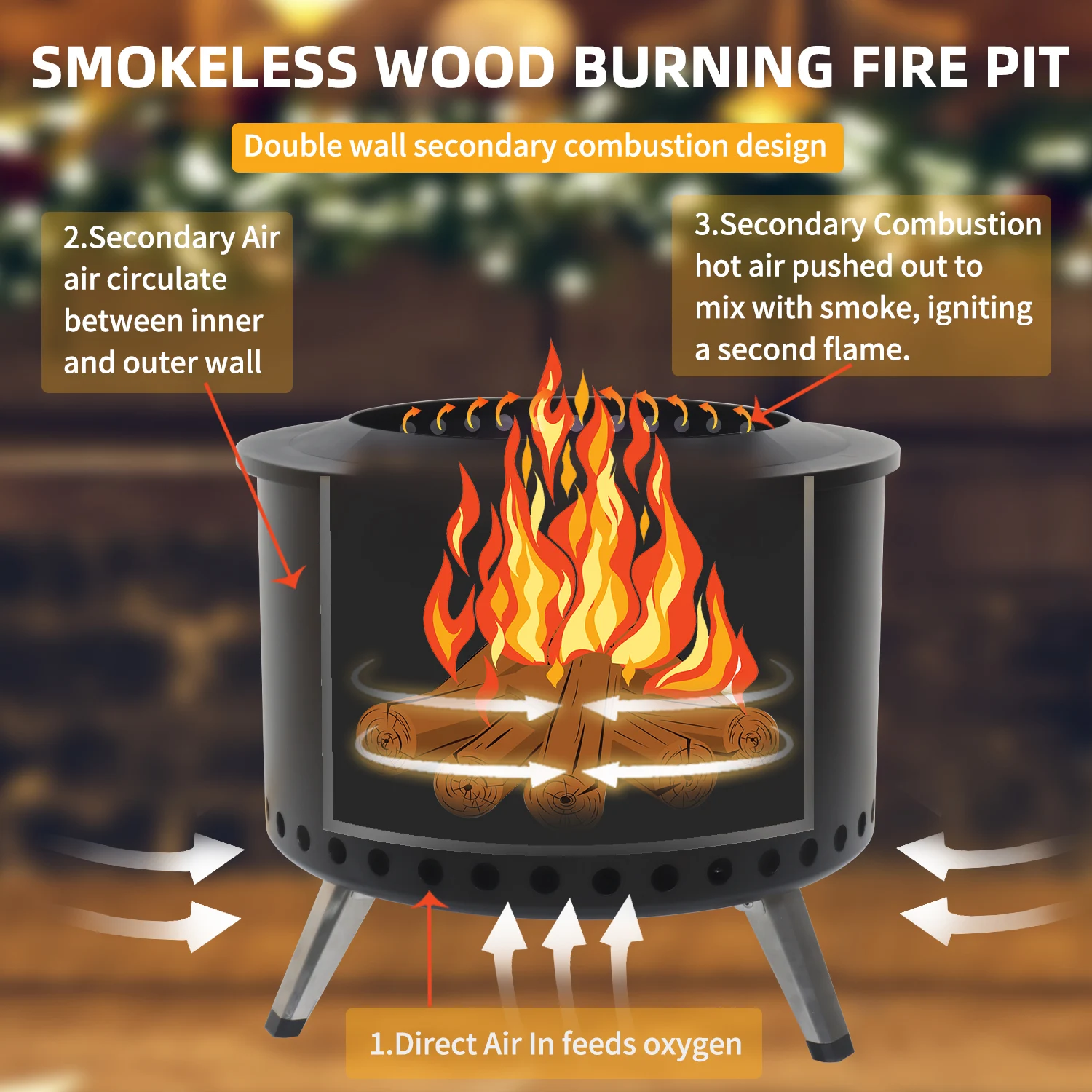 22 Inch fire Pit Stove Wood Fired Burning Foldable Portable Smokeless Fire Pits