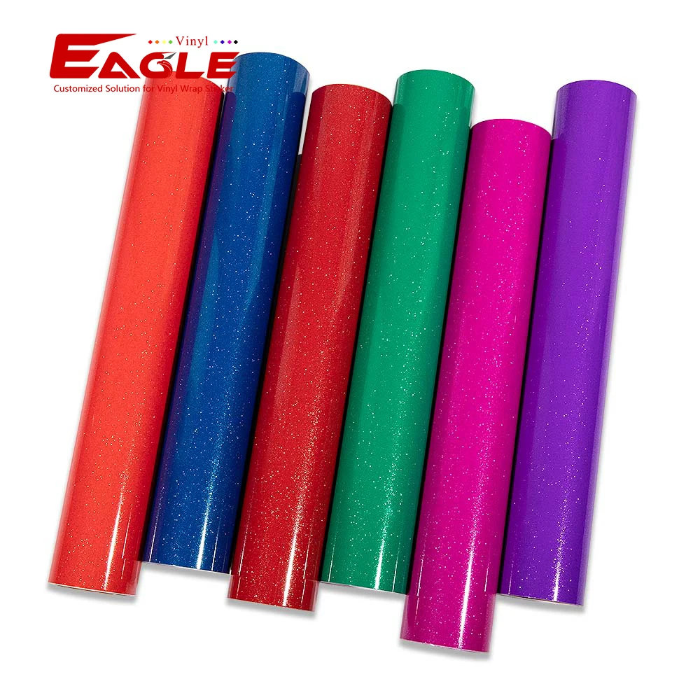 Wholesale Super Glitter Pattern Permanent Vinyl Rolls 7 Colors Self Adhesive Craft Vinyl For Cricut Cutting