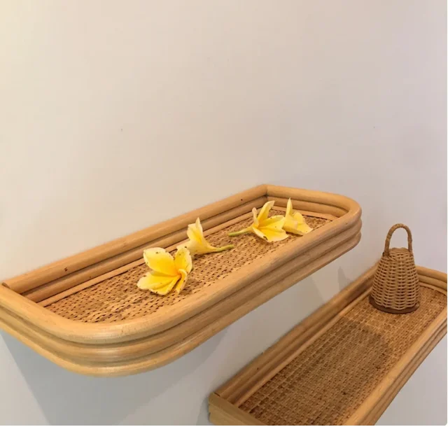 Cloud Floating Wall Shelf, Premium Wall Mount Rattan Wood Home Shelving