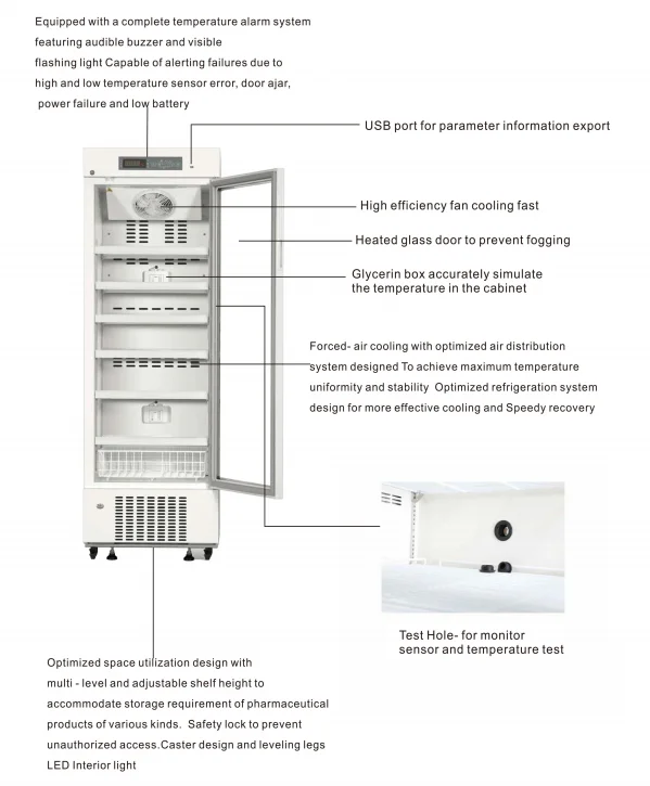 EU Certificated High Quality 2-8 degree pharmacy/Vaccine refrigerator