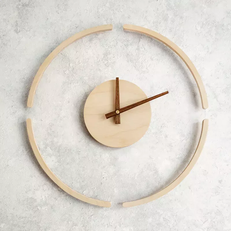 Modern Design Glass & Wooden Wall Clock Round Shape Natural Wooden & Tampered Glass Wall Clock  Silent Wall Decorative Clock