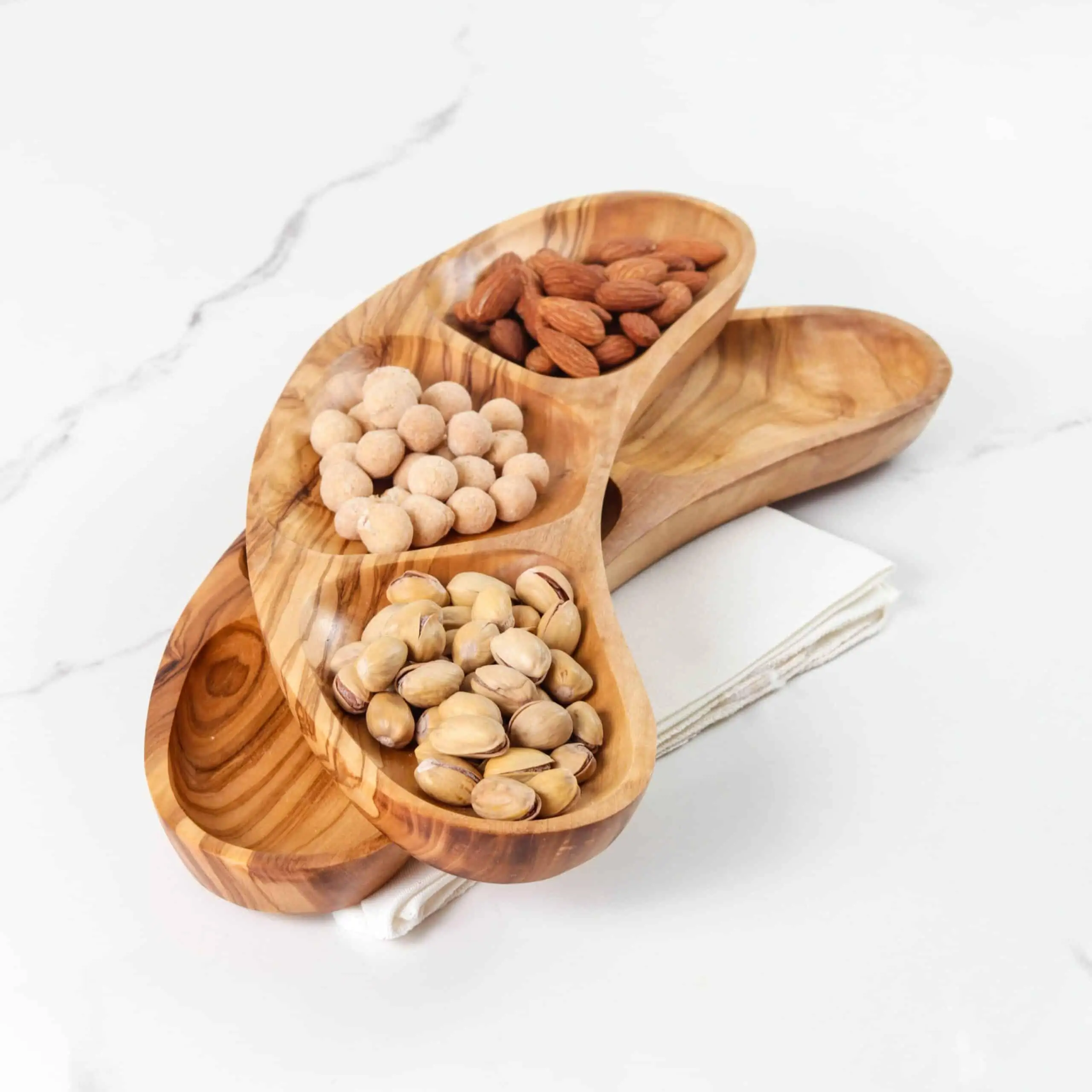 Handmade Olive Wood Divided Plate Premium Rustic Serving Dish High-Quality Eco-Friendly Olive Wood Kitchen Accessory