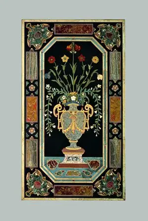Black Marble Indian Handcrafted Exclusive Dining Table Top Micro Mosaic Inlay Art Work
