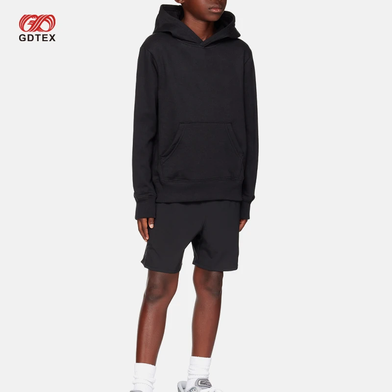 GDTEX Custom Vintage Fleece Drop Shoulder Kid hoodie Sweatshirt Streetwear Shorts Unisex Custom Logo Crewneck 2pc Sweatshirt set