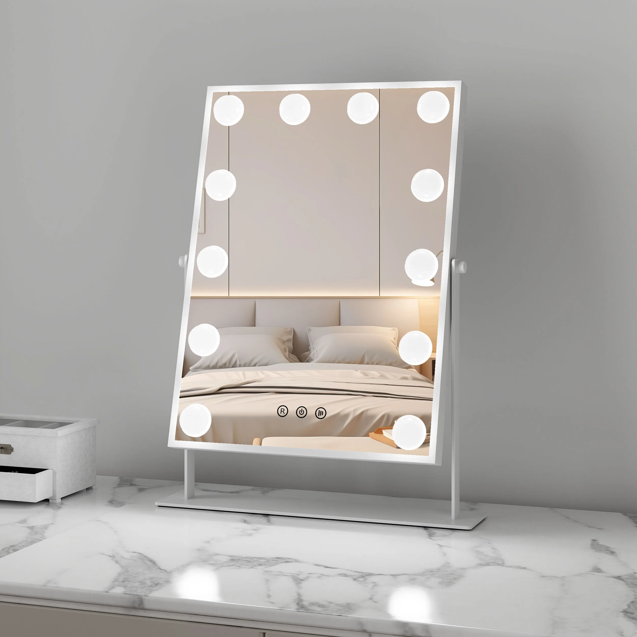 12v Adapter Custom Logo Cosmetic Make Up Manufacturer Bulbs Wholesale Hollywood Mirror With Led Light Vanity Beauty Mirror