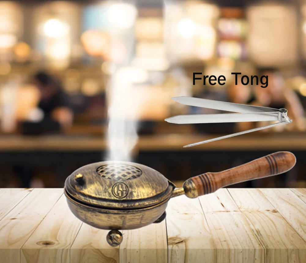 Best Quality Brass Incense Burner with Antique Finish Wooden Handle New round Shaped Aromatherapy Holder for Tea Lavender Scent