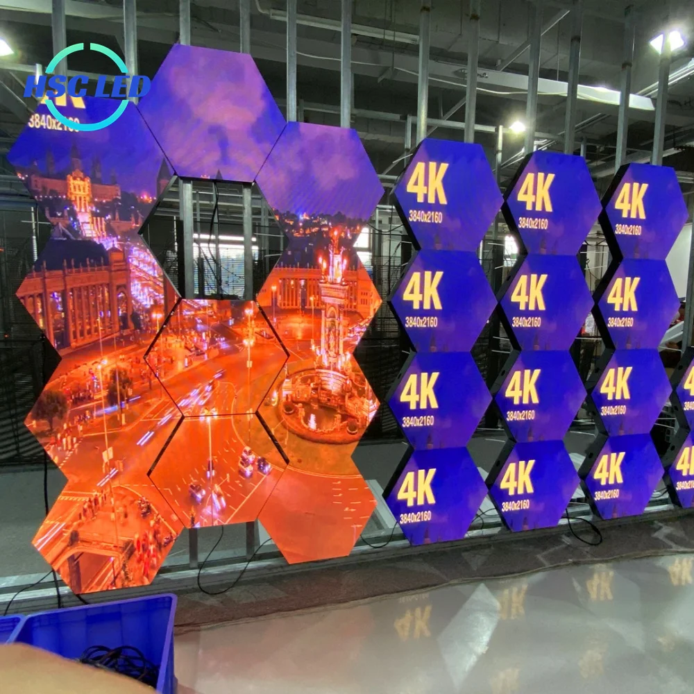 PH2.5 pH3 pH4 pH5 Крытый открытый полноцветный Креативный дизайн шестигранный медовый гребень со светодиодной видеостенкой