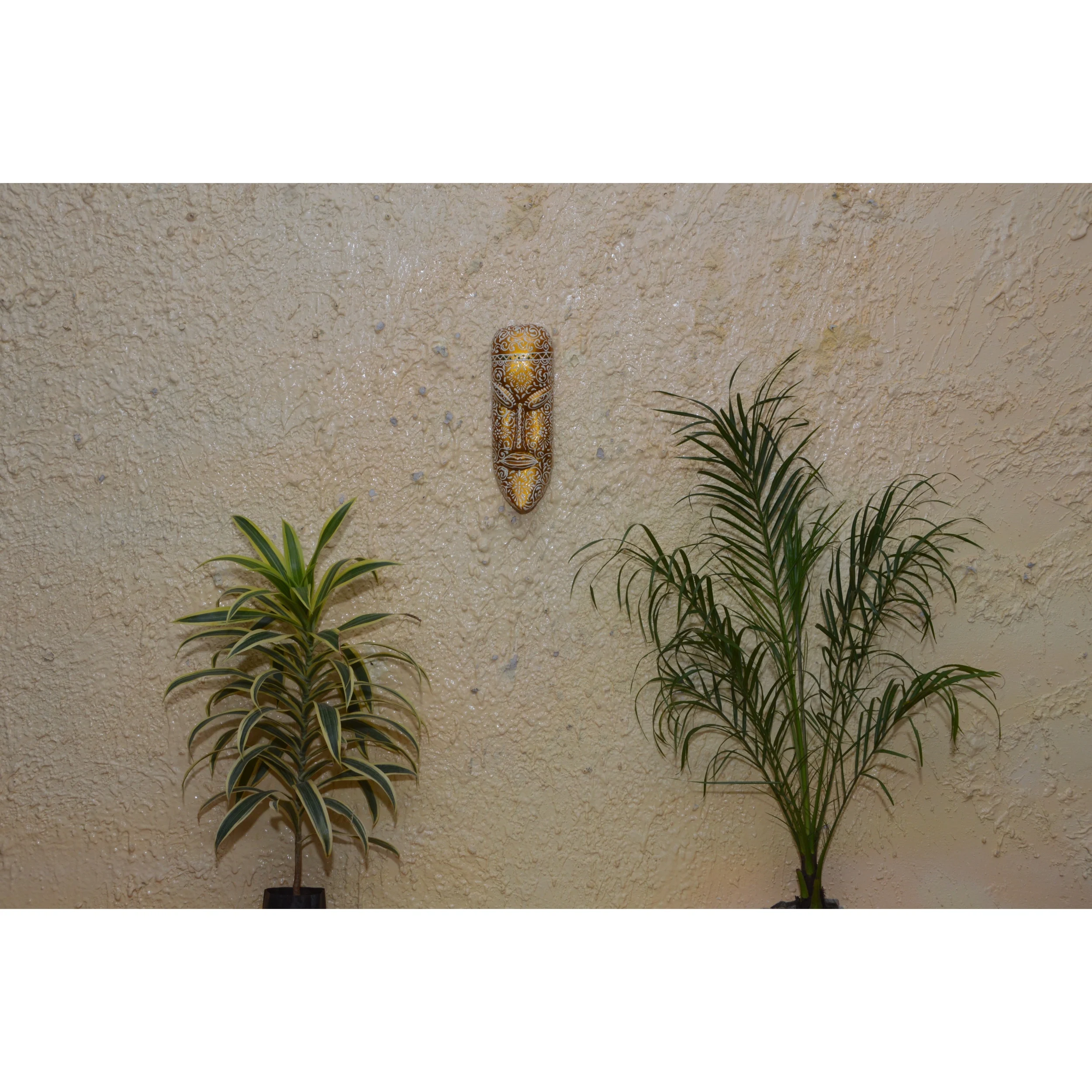 Unique Handcrafted Wooden Hand Painted Antique Style Long Face Wall Mask Decoration Artisanal Craftsmanship and Home Accent