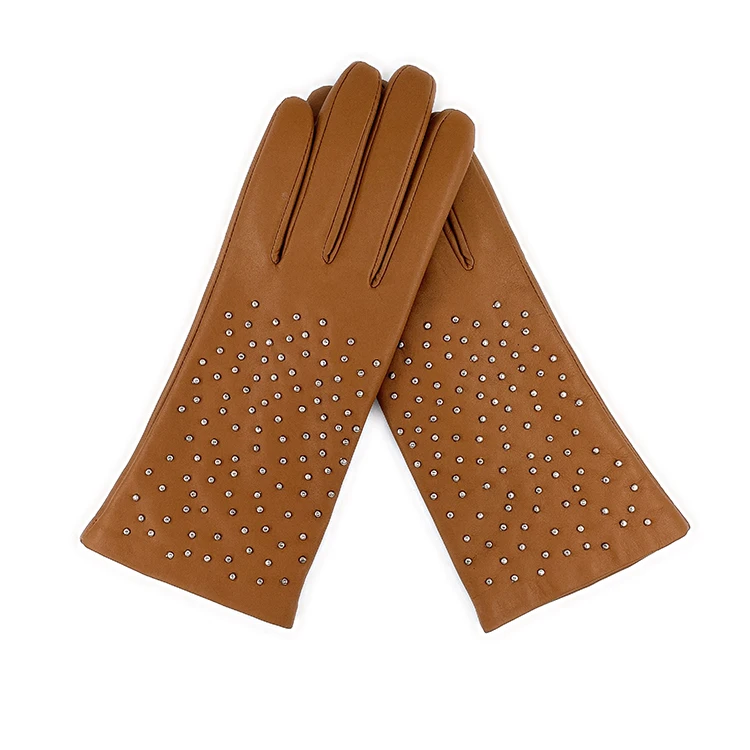 Custom Aniline Hair sheepskin Leather Womens Gloves Lined with 70% Knitted Wool Dressing Fashion Gloves