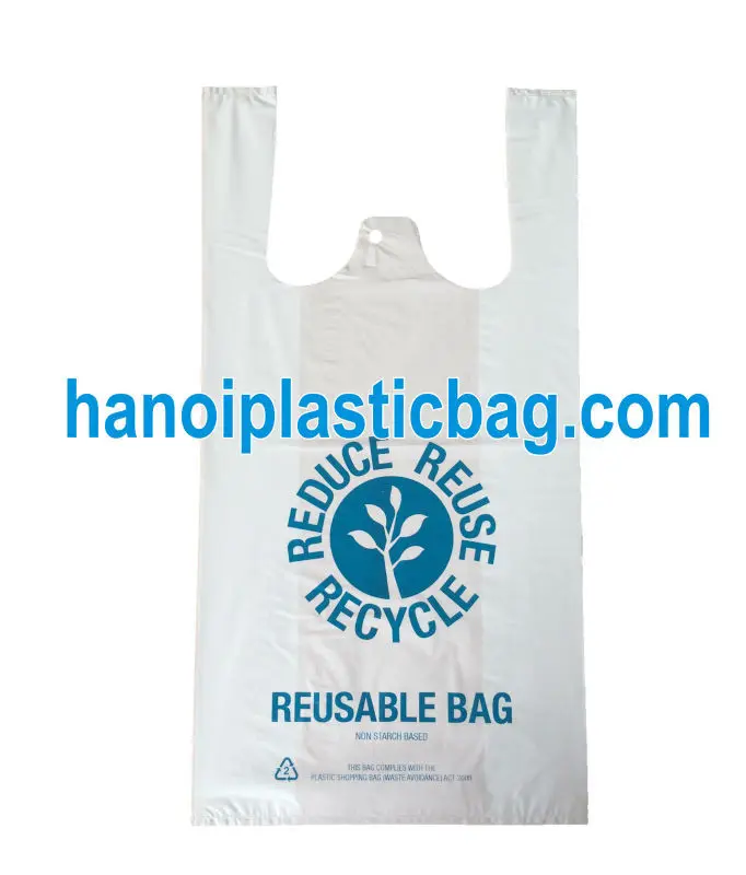 Recyclable plastic bags, Reusable t-shirt shopping bags, and wholesale t-shirt suppliers from Vietnam for retail shopping