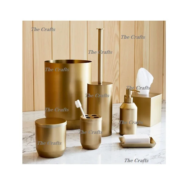 Fabulous Design Metal Gold Color Bathroom Set Of 7 Different Shape For Home And Hotel Bathroom Accessories