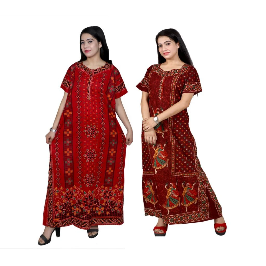 High Quality Floral Pattern Floor Length Latest Designed Women Sleepwear Nighty Dress