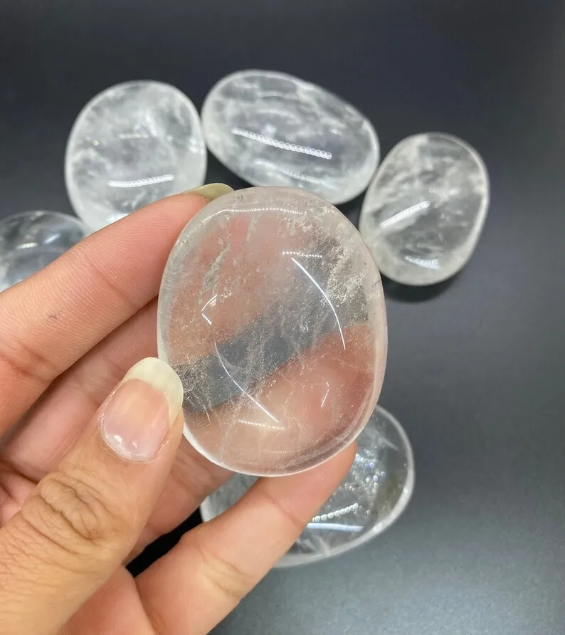 POLISHED CLEAR QUARTZ PALM STONES  NATURAL CLEAR QUARTZ GEMSTONE PALMSTONE POCKET STONE  WHOLESALE HIMALAYAN QUARTZ PALM