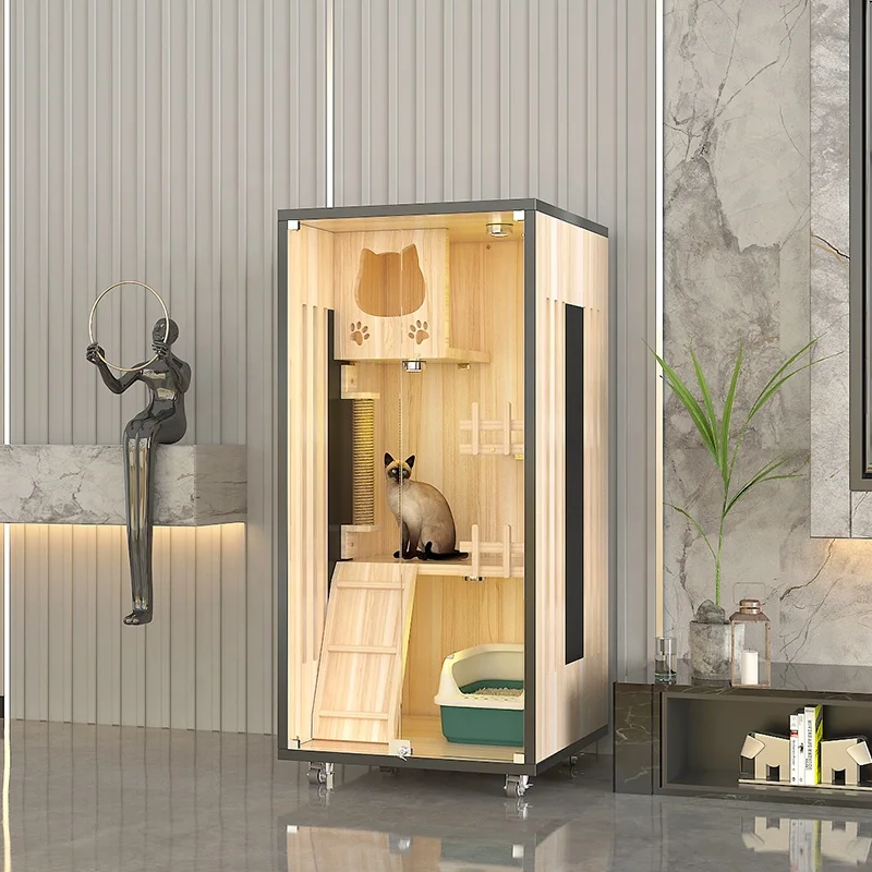 Amazon New Arrive Luxury  Wood Cat Villa Bed Wooden Pet Cage Cat Showcase Cattery Cat House For Amazon