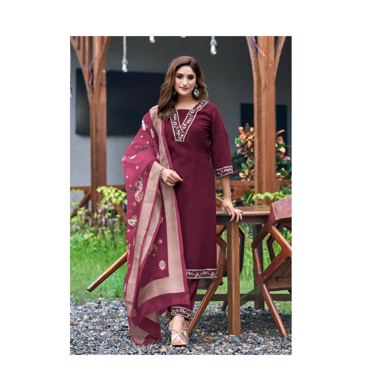 High On Demand Fashionable Top Quality Pure Digital Roman Silk Kurtis Pant With Dupatta Material Jekart Indian Exporter