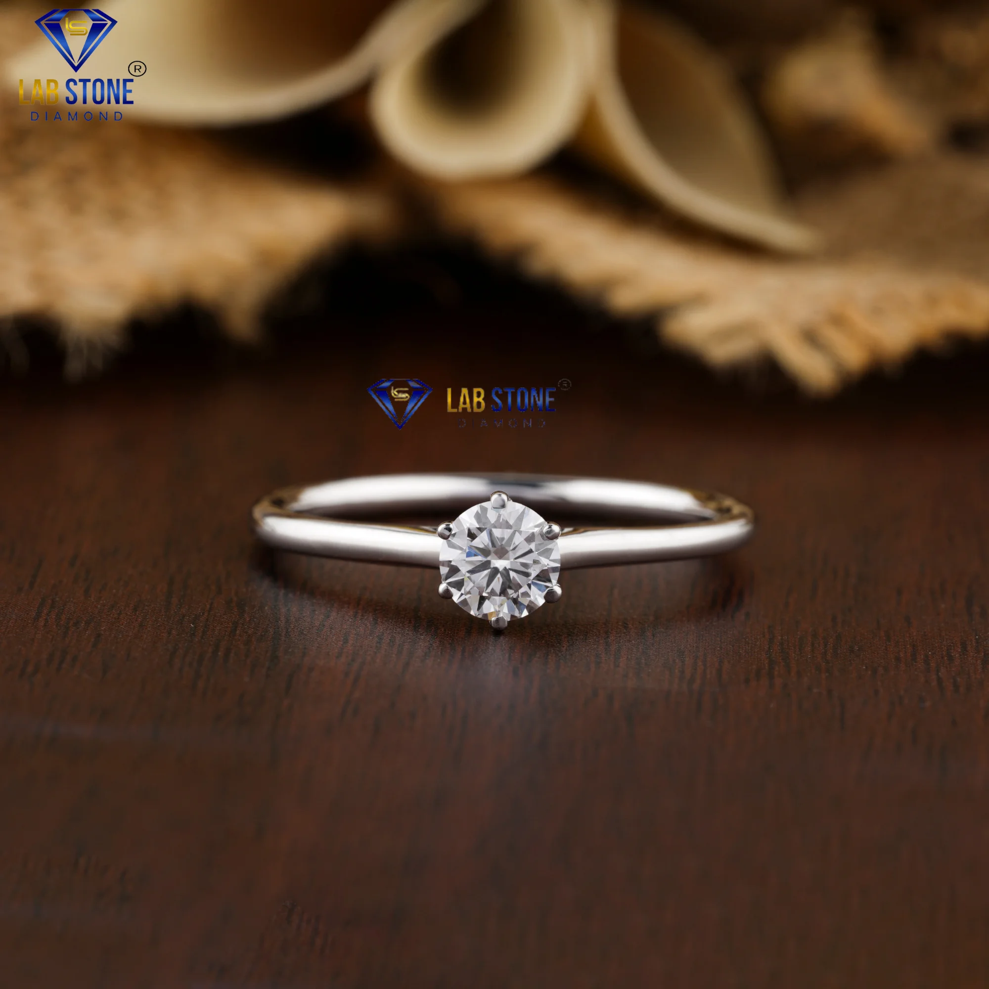 0.56 TDW Round Cut Diamond Ring 18k White Gold Solitaire Ring Cvd/Hpht Diamond Lab Stone