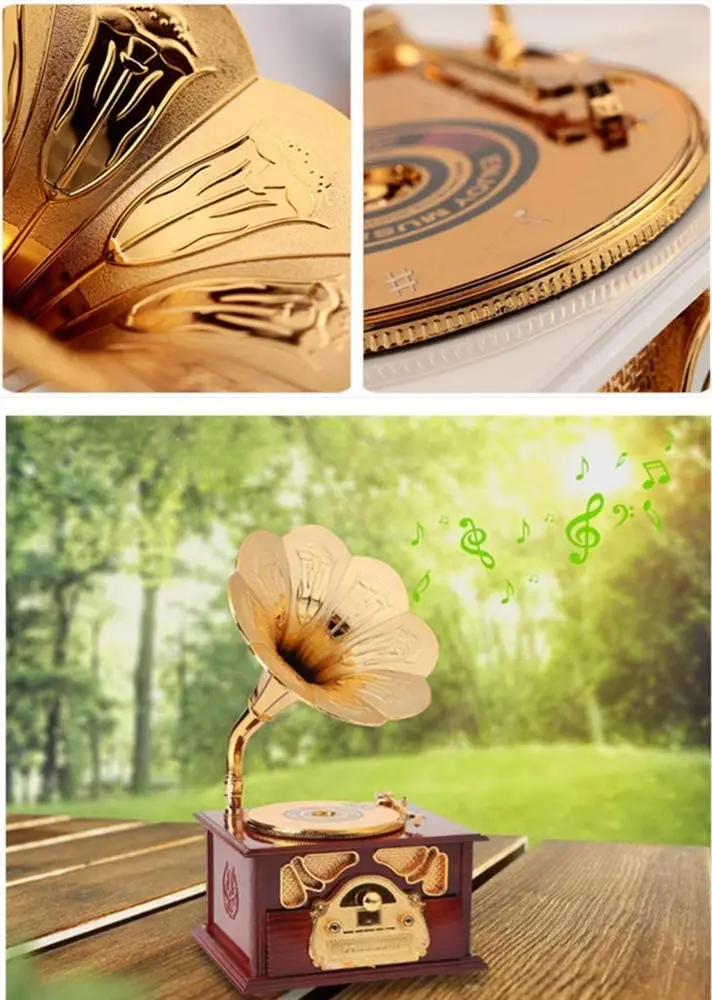 Классическая музыкальная шкатулка Gramophone для косметики и украшений дома