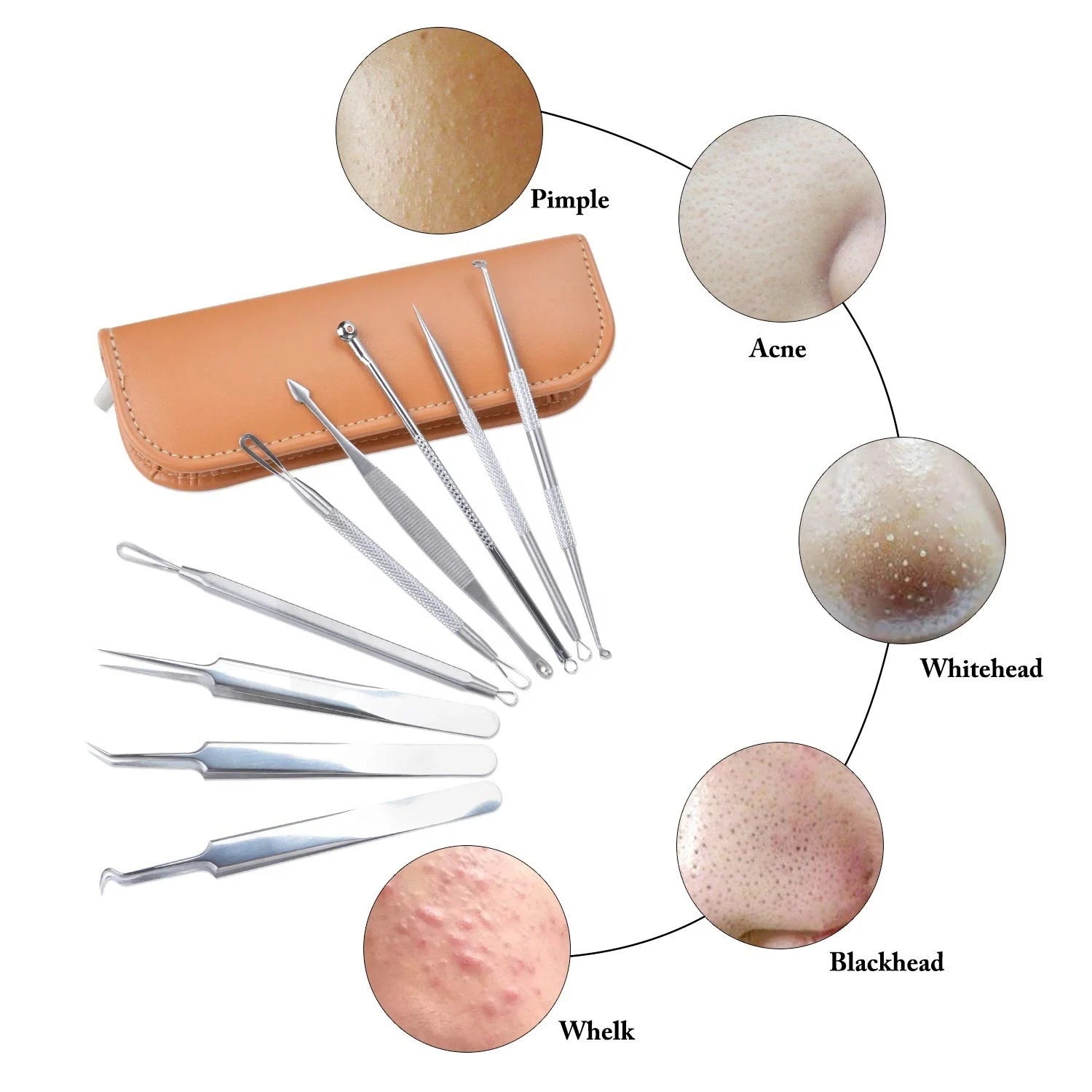 Blackhead Remover Pimple Comedone Extractor Tool Kit Stainless Manual Treatment For Acne Blemish Whitehead Popping Zit Removing