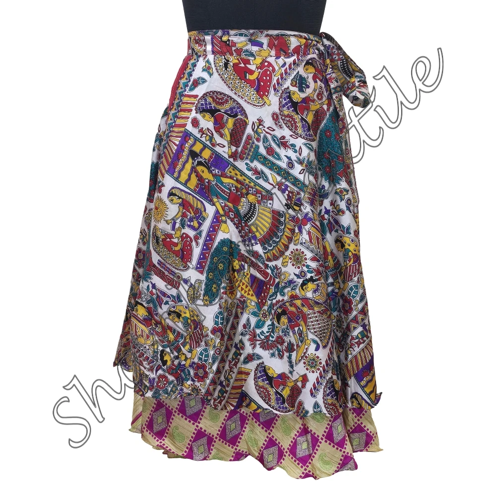 Indian Vintage 2 Layer Magic Hippie Sari Silk Wrap Skirts For Casual Wear Skirt Indian Vintage Recycled Silk Reversible Skirt
