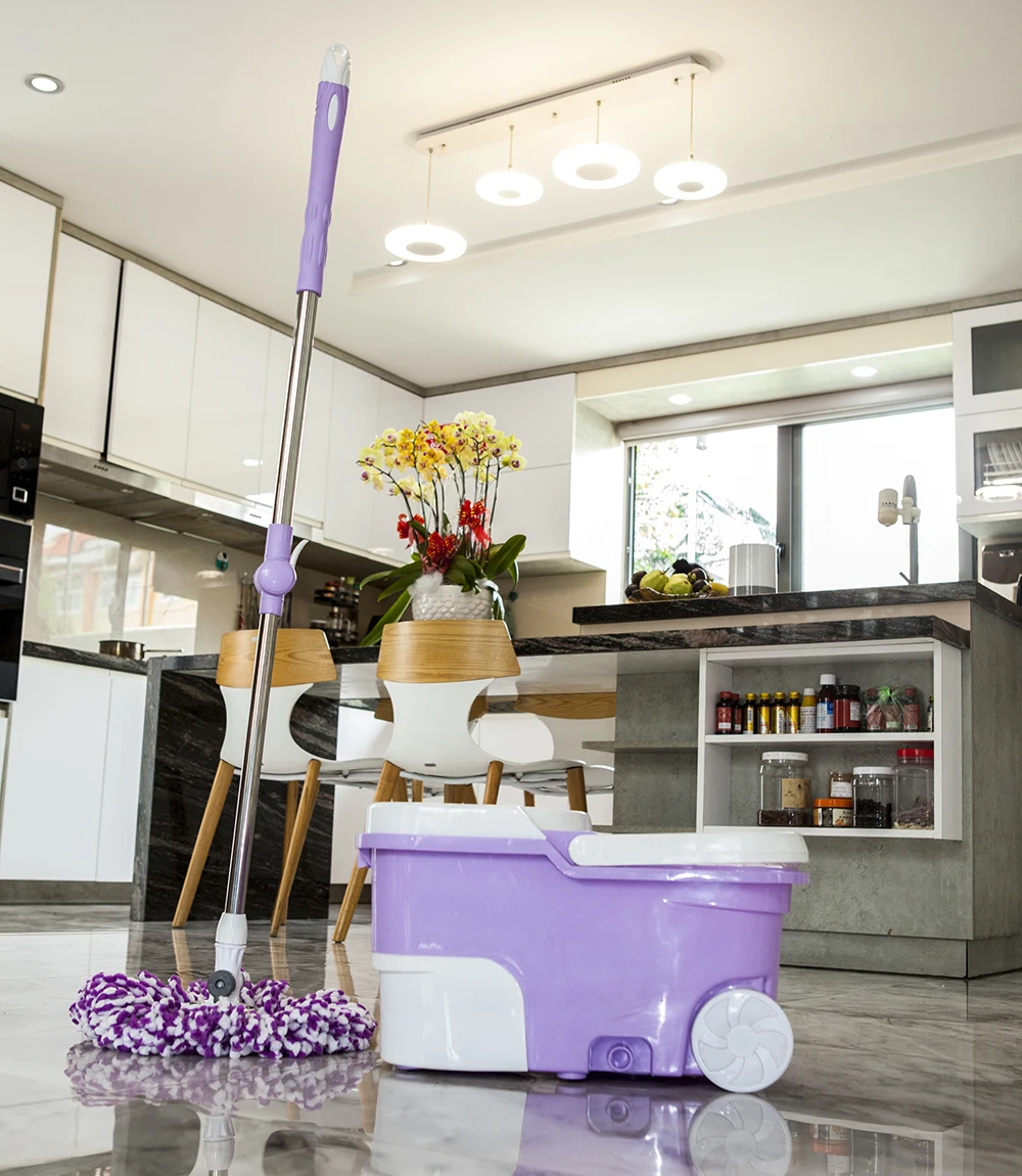 Лидер продаж вращающаяся швабра с поворотом на 360 градусов Волшебная Швабра из микрофибры пластиковым ведром для воды набор очистки пола нержавеющей стали вращающейся корзиной