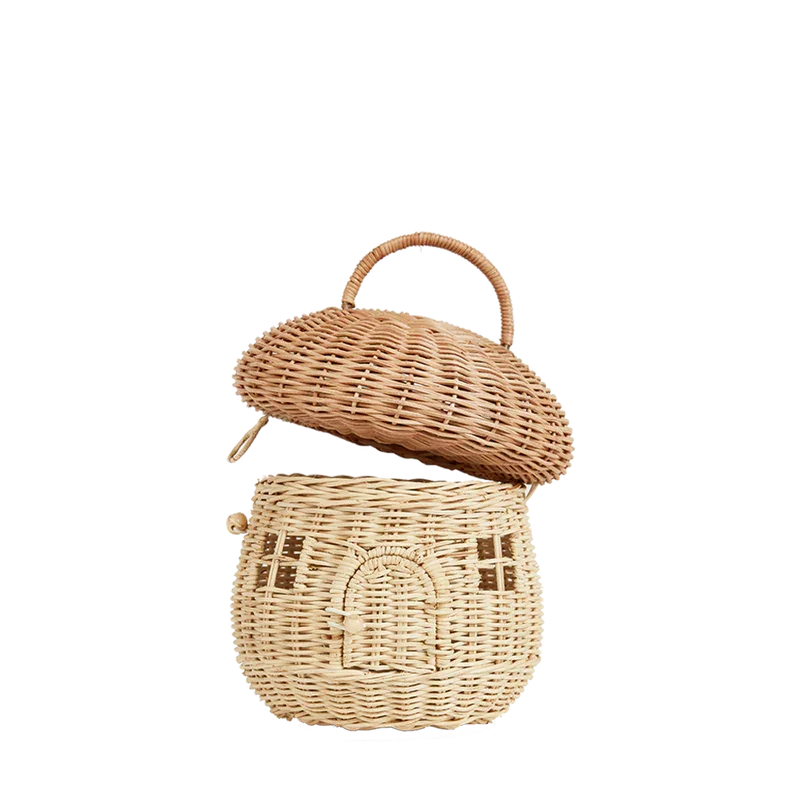 New 100% Handmade Rattan Mushroom House Cute Desktop Storage Basket Ornament Decoration