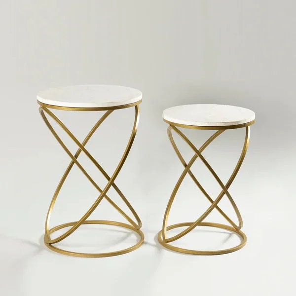 Indian Wholesale Iron Coffee Center Table Iron Gold Polished Side Table With Marble Top Design Customized  For Bedroom Ware