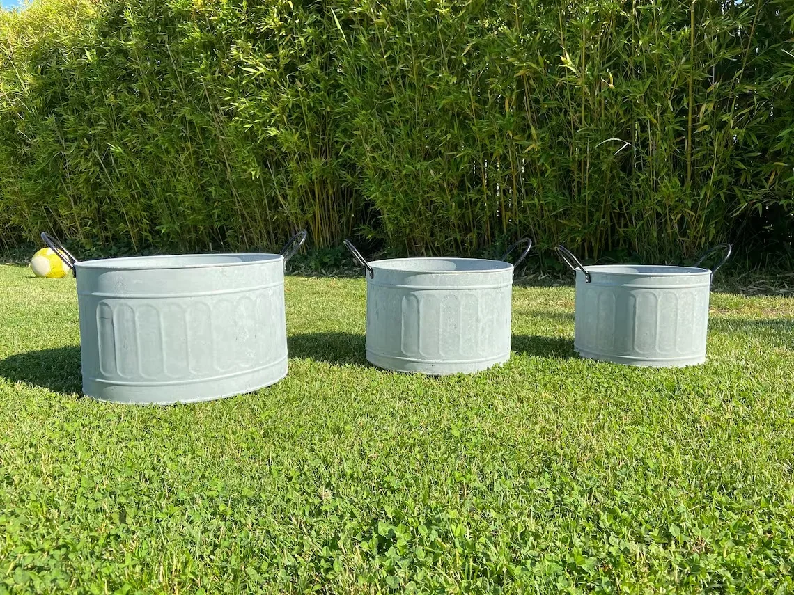 Metal Zinc Round Basin Tub Bucket with Handle bassine Galvanized Ronde Set of 3
