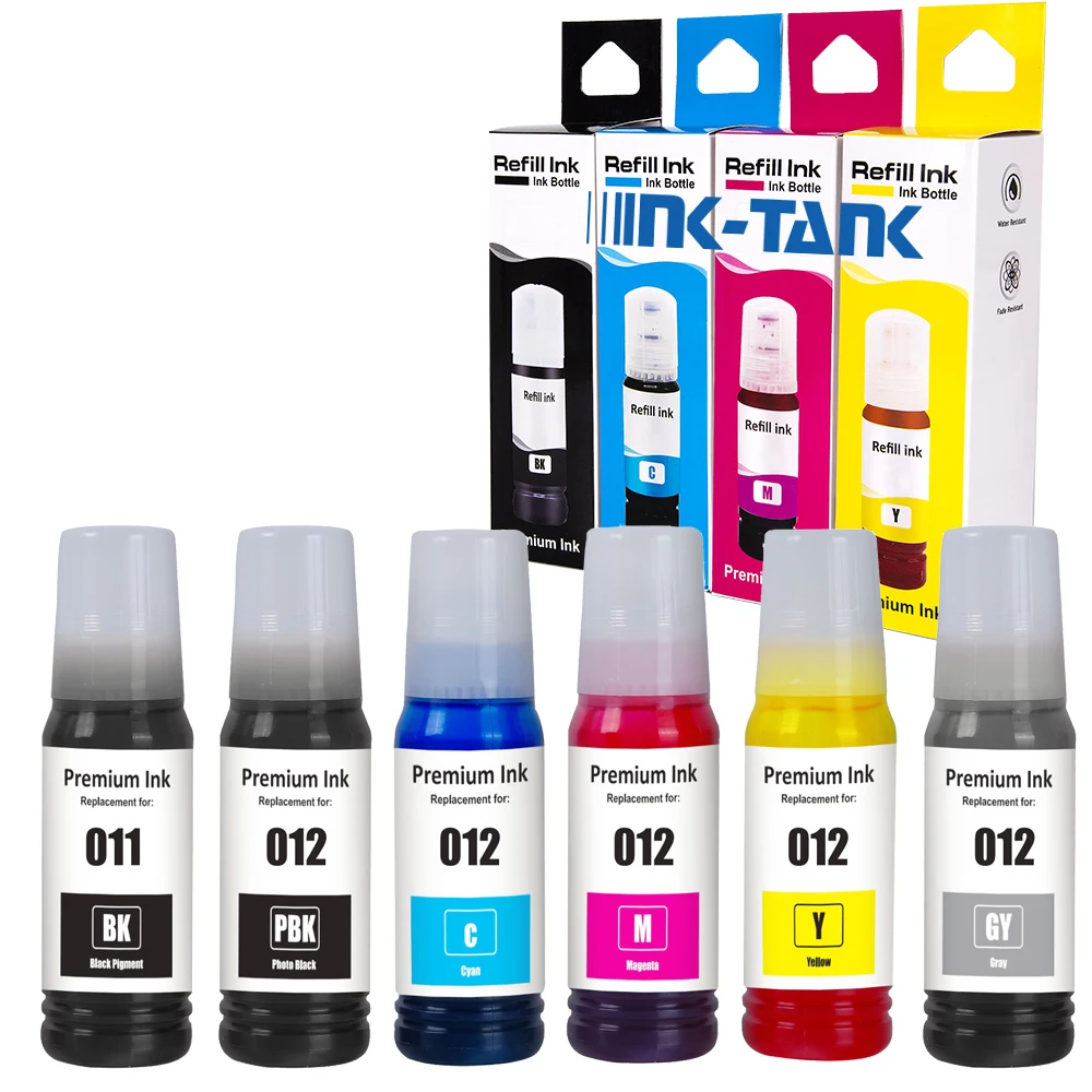 INK-TANK 011 012 Premium Color Compatible Bulk Bottle Water Based Refill Ink for Epson L8160 L8180 Printer