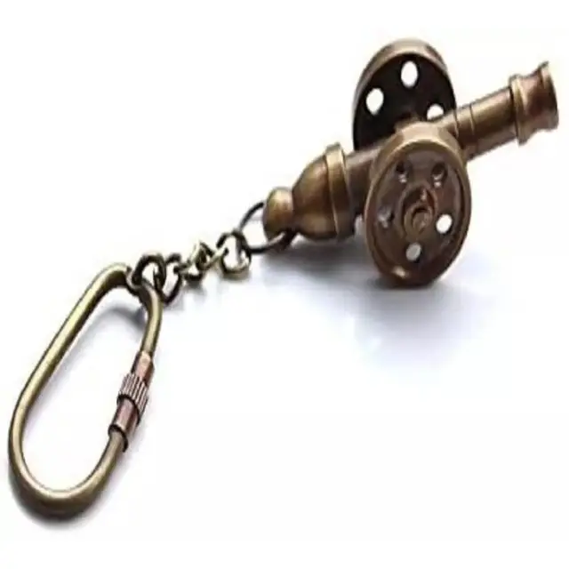 Wholesale Floating Keychain Vintage Brass Cannon Design with Vintage Pattern Christmas Gift Key Holder Metal Plastic Material